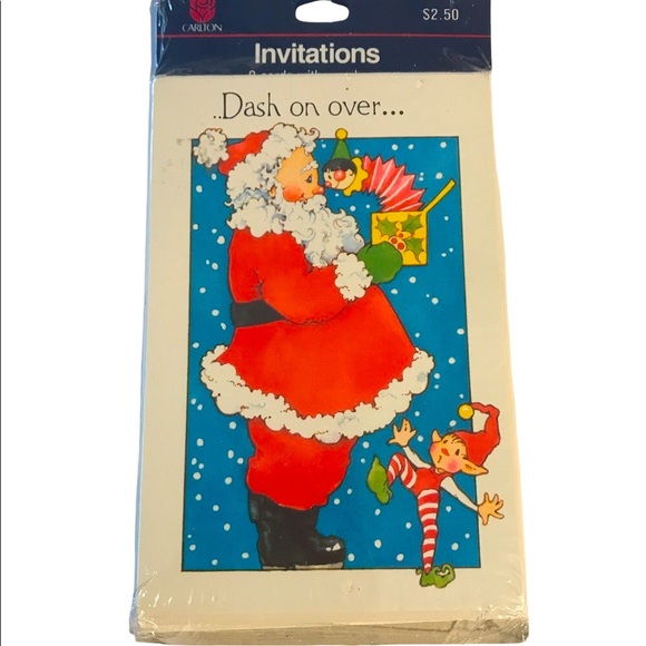 Vintage Christmas Party Invites 8 Count - Picture 1 of 8
